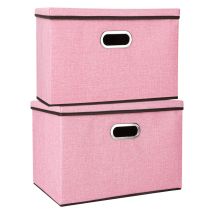 Youyijia 2 Pack Storage Boxes With Lids 45x30x30cm Large Collapsible Storage Baskets For Shelves Foldable Linen Fabric Storage Bins Cube Storage Unit 