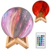 Kibani Nachttischlampe Mond 15cm 16 Farben 0,5W 20 Beleuchtungsmodi Fernbedienung Holzständer USB-Ladegerät