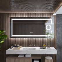 Luvodi - Large Backlit Led Illuminated Modern Bathroom Mirror With Demister Round 3x Magnifier, 1200 X 600mm