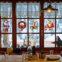Weihnachtliche Fensterfolie 18x25 cm Mix aus 4 Motiven LED Flammeneffekt Innengebrauch