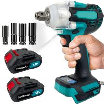 Teetok – Clé À Chocs Sans Fil 1/2" – Couple Max 450 Nm – Moteur Brushless – 2 Batteries 3.0ah – 3000 Tr/min – Kit Avec 4 Douilles Et Accessoires