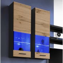 Extreme Furniture - Vitrine Murales Suspendue T51, (lxhxp): 40 X 120 X 29, Corps En Noir Mat, Façades En Wotan Mat, Led Rgb