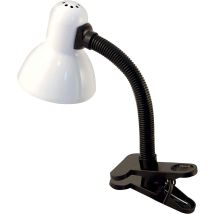 Tischlampe Weiß mit Clip – E27 Fassung – 40W – Schwenkarm – 150 cm Kabellänge – Lampenschirm aus Metall