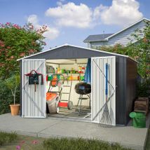 Kms - Birchtree Garden Shed Metal Apex Roof 10ft X 8ft Outdoor Storage With Free Foundation Anthracite And White