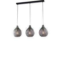 Binario In Ferro Laccato Nero E Montatura Cromo Con Cavi Elettrici Regolabili E Diffusori In Vetro Soffiato Grigio Specchiato Con Decoro Effetto 