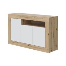 Highboard Thornton, Modernes Sideboard Mit 3 Türen, Wohnzimmer-tv-ständer-buffet, Cm 144x42h87, Geknotete Eiche Und Weiß