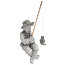 Frederic Il Piccolo Pescatore Di Avignone Ragazzo Che Pesca Statuetta Da Giardino, Poliresina, Pietra Bicolore, 38 Cm - Design Toscano
