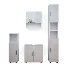 Vicco - Conjunto De Muebles De Baño Irma, Blanco Alto Brillo, 4 Partes, Con Armario Alto