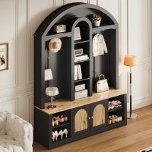 Gebogener Kleiderschrank Mit Offenen Regalen, Funktionales Design, Mdf, 150 X 40 X 195 Cm, Schwarz Und Holz