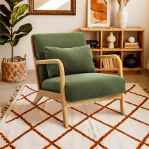 Sicaan - Marie Vintage-sessel Aus Skandinavischem Cord Und Holz In Khaki