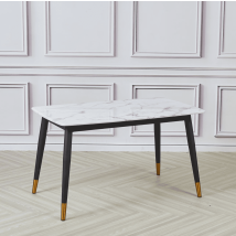 White Alexander Marble Dining Table With Black Gold Legs, Luxury Dining Table