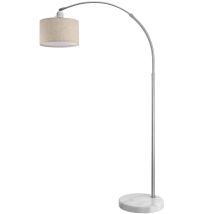 Arc Floor Lamp Adjustable Height 150-175 Cm Marble Base Brushed Stainless Steel Arc Foot Switch For Easy Operation Cream Polyester Shade - Monzana