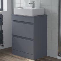 Bathroom Grey Gloss Vanity Unit Countertop Wash Basin 600mm With 505mm Rectangular Basin