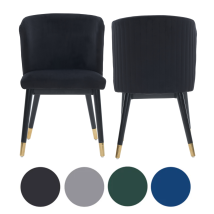 Set Of 2 Black Sofina Modern Velvet Dining Chairs With Tufted Back - Wooden Frame & Gold-tipped Rubberwood Legs