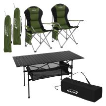 Hauki Campingmöbel Set 3tlg., Campingtisch Faltbar Schwarz Mit 2 Campingstühlen Khaki, Camping-set Für 2 Person Mit Tragetasche, Alu Klapptisch Mit 2 