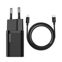 Cargador Rápido Para Iphone Super Si 1c 20w Power Delivery + Usb-c - Cable Lightning 1m Negro