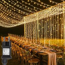X 3 M Lichtervorhang, 600 Leds, Warmweiße Lichtgirlande, 8 Modi, Weihnachten, Für Pergola, Garten, Außen- Und Innendekoration