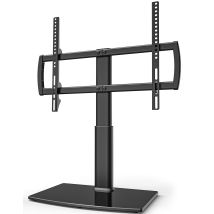 Universal Tv Stand W/ Adjustable Height Tempered Glass Base For 32-70in Tvs Heavy Duty 99lbs