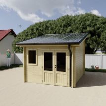 Habrita Abri De Jardin Bois Massif Monopente 9,77 M² - Madriers 42 Mm - Kit Photovoltaïque
