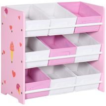 Zonekiz - Kids Storage Unit Toy Box Organiser Bookshelf W/ Nine Removable Baskets Pink