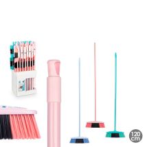 Escoba con mango de madera 120 cm – Colores surtidos: azul, rosa, verde – Kinvara