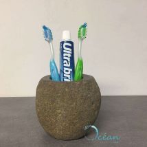 Portaspazzolino in pietra di fiume Galéo – 10x8xh10 cm – Colore naturale – Ocean Line