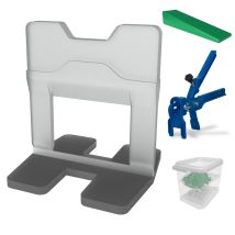 Kronen Hansa Nivelliersystem Für Fliesen (verlegehilfe Zum Fliesenlegen, Starter Set Für 2 Mm Fugenbreite, 100 Zuglaschen, 100 Keile, Zange, 