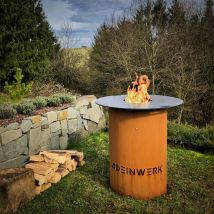 Grillfass Grilltonne Feuerplatte Ø 90cm Corten Mit Plancha Feuertisch Feuerstelle - Deinwerk