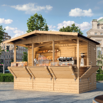 Caseta De Jardín De Madera Con Piso, Mostrador Y Puerta Cinco Ventanas - Exteriores H232x336x263 Cm/6 M2 - Puesto De Jardin Venta, Kiosko Bar, Kiosco 