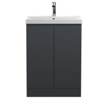 Mavesyn Contemporary 2 Door Floor Standing Vanity Unit With Thin Edge Basin, Dark Grey, 600mm