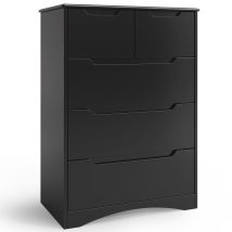 Commode Chambre 5 Tiroirs Meuble Rangement Chambre Salon Porche Poignée Intégrée Dispositif Anti-trébuchement Noire - Bealife