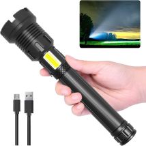 Umnuou - Ultrastarke Led-taschenlampe, 90.000 Lumen, Cob-led, Taktische Militär-taschenlampe Mit 10.000 Mah Akku, Wiederaufladbar Über Usb, Ip65 