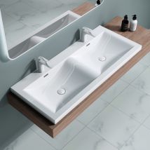 Lavabo Empotrado Blanco De Diseño Colossum03 De 120cm De Ancho Lavabo Doble De Mármol Mineral Fundido - Blanco - Doporro