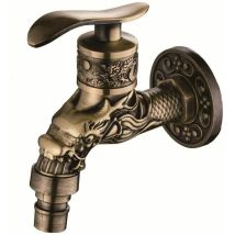 Handwaschbeckenarmatur, Kleiner Waschmaschinenhahn, Wandmontiert, Geschnitzte Zinklegierung, Antikes Messing, Bibcock, Dekorativer Außenwasserhahn