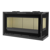 Fm Biomasa - Insertable De Leña 100 Cm A 2 Caras Rincón Derecha Con Turbinas Fm Modelo It-122 Dk Cristal Serigrafiado Interior Vermiculita.