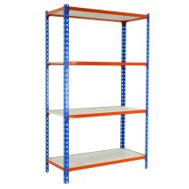 Simonrack - Estantería Metálica Sin Tornillos Simonclick De 4 Estantes (150x90x50cm) Azul-naranja Y Madera