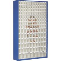 Armoire à bacs en tôle d'acier – 154 bacs transparents – Longueur 1270 mm – Largeur 250 mm – Hauteur 2000 mm – LOCKWEILER