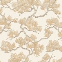 Cream Gold Pine Tree Wallpaper Textured Embossed Metallic Paste The Wall Vinyl