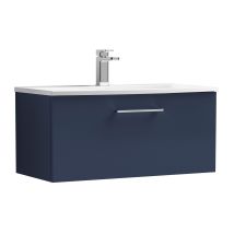 Nuie - Arno Wall Hung 1-drawer Vanity Unit With Basin-4 800mm Wide - Midnight Blue
