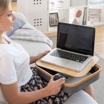 Tragbare Laptop-Unterlage mit Ablagefach – Holz MDF, Leinen – 40,5 x 33 x 6,5 cm – Ideal für Bett, Sofa, Sessel – Multifunktional