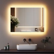 Led Badspiegel Mit Beleuchtung 80x60cm Badezimmerspiegel 3 Lichtfarbe 3000-6500k Warmweiß Kaltweiß Neutral Dimmbare Wandspiegel Lichtspiegel 