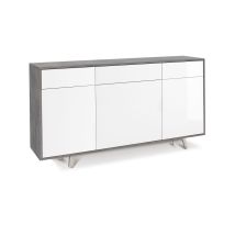 Sarmog - Credenza Mobile Madia 3 Ante 3 Cassetti Bianco Lucido Grigio Da Soggiorno