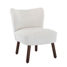 Wahson Office Chairs - Accent Chair In Faux Fur Upholstered Occasional Tub Chair With Wood Legs For Living Room Bedroom, White, Wahson
