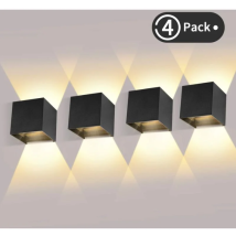 4 Pack Led Wall Light Outdoor 12w Indoor Wall Light 3000k Warm White Waterproof Design Ip65 - Black