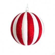 Palla Di Natale A Strisce Bianche E Rosse 40 Cm