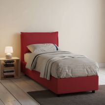 Cama Individual Rossella, Cama Contenedor Con Revestimiento De Tela, 100% Made In Italy, Apertura Frontal, Con Colchón 80x200 Cm Incluido, Rojo, Con 