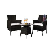 Comfy Living - 3 Piece Rattan Garden Furniture Set In Black With Waterproof Cover