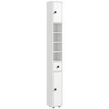 Mueble Auxiliar Baño Moderno Armario Alto De Baño Con 1 Cajón 5 Estantes Ajustables Y 2 Armarios Carga 30 Kg 20x20x180 Cm - Kleankin