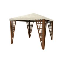 Gazebo In Legno Da Giardino 3x3 M Trench Colore Noce Con Telo Pvc Bianco Antigrandine