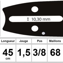 Guide et chaîne pour tronçonneuse – DYNAMAC – 45 cm – Longueur, Nombre de maillon(s), nombre de pouces